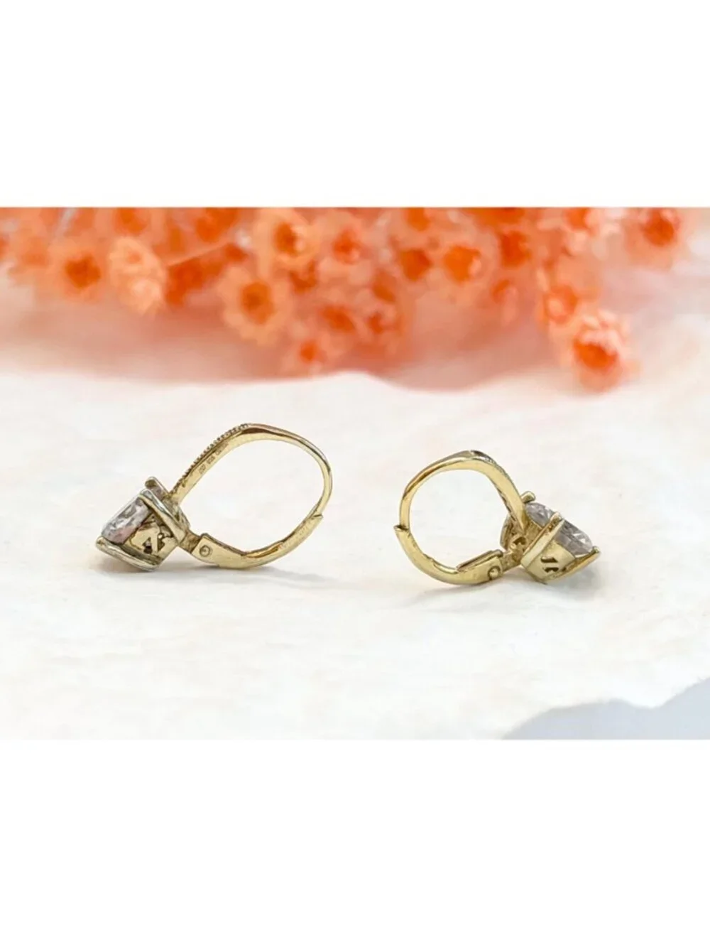 Round Cut CZ Gold Overlay Minimalist 925 Sterling Silver Vintage Earrings